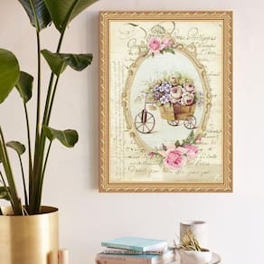 Quadro Decorativo Carrinho De Flores 24X18Cm - Com Vidro