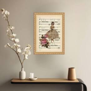 Quadro Decorativo Bailarina Vintage 45X34Cm - Com Vidro