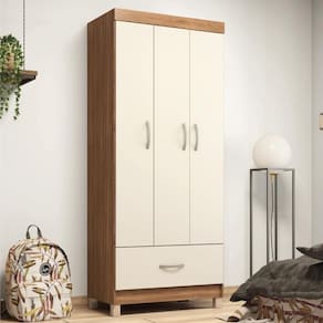 Guarda Roupa Solteiro 3 Portas E 1 Gaveta Realeza Amêndola Touch-off White