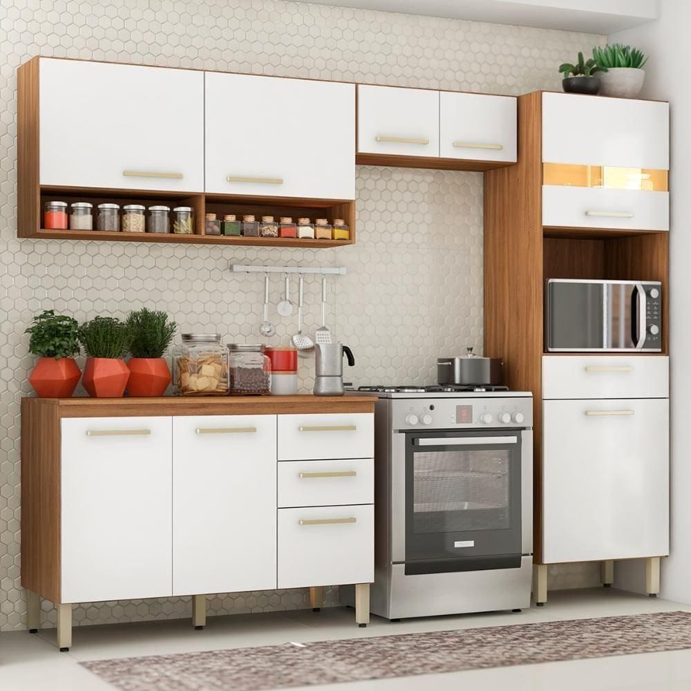 Armário Cozinha Compacta 9 Portas 3 Gavetas Espaço Forno Dama Amendola Branco Amendola