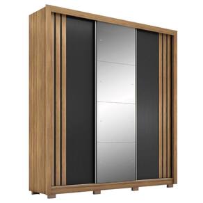 Guarda Roupa Casal 3 Portas Com Espelho E 2 Gavetas Moema Amêndola Touch nude E Preto Prime Tx