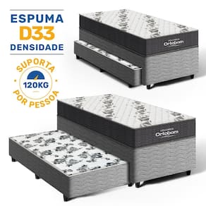 Cama Box com Colchão de Espuma D33  Ortobom Airtech 100 + Auxiliar de Espuma Unique Solteiro 88cm