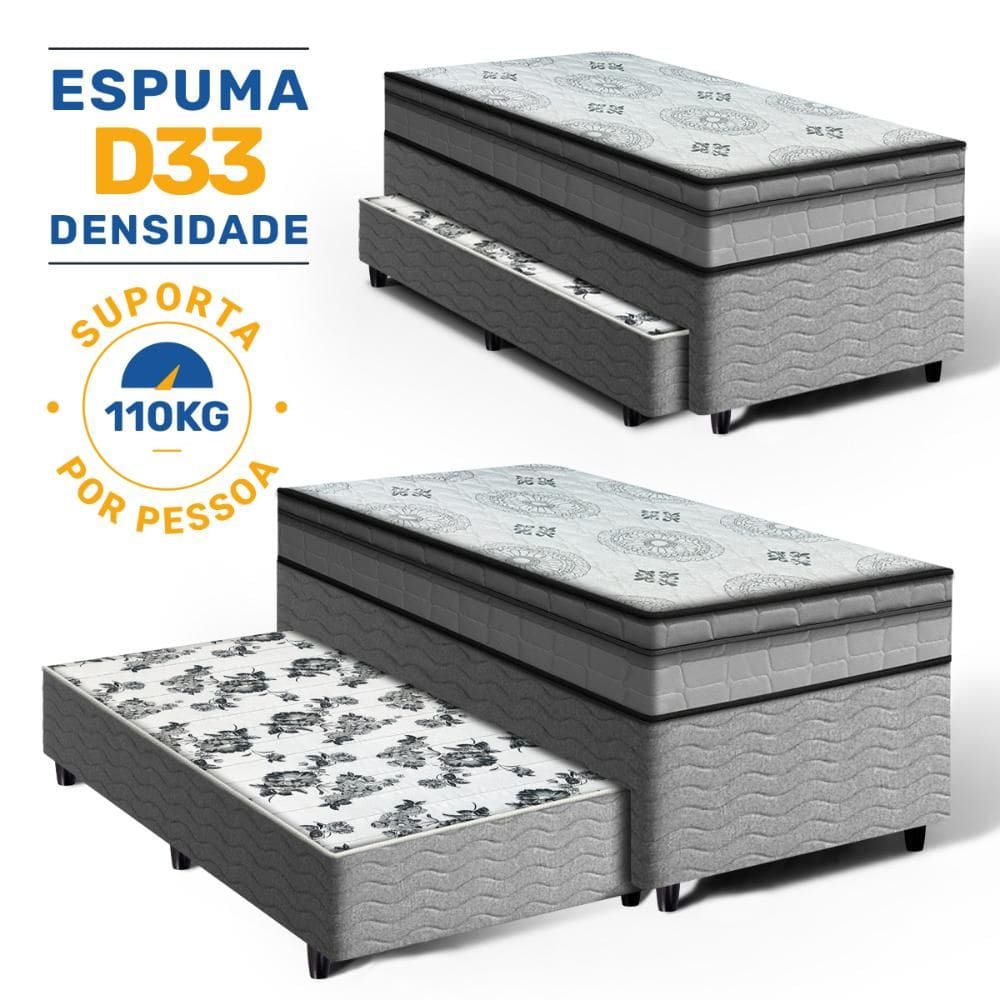 Cama Box com Colchão Espuma D33 Pillow In Anjos Ortosleep + Auxiliar de Espuma Unique Solteiro 88cm