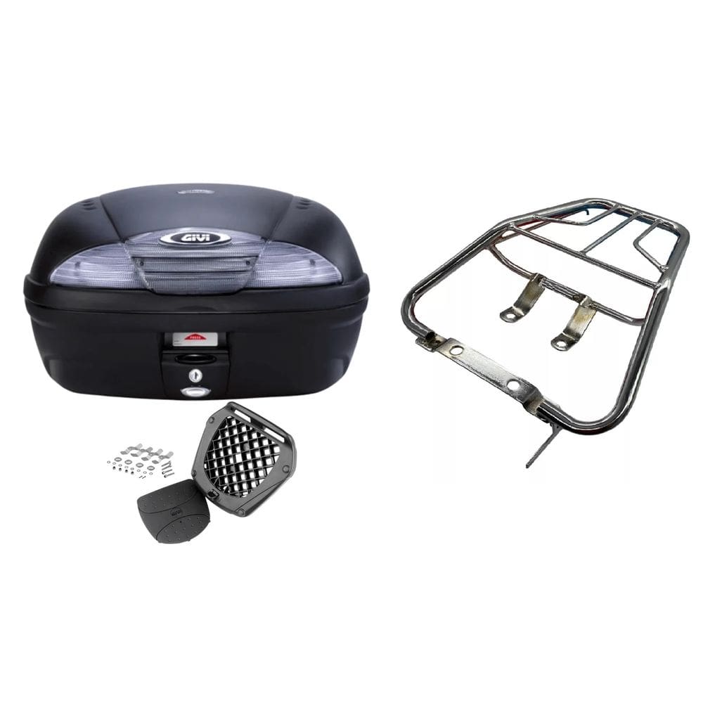 Kit Baú Moto 45L Givi + Bagageiro Cromado Honda Cg Titan 150 2003 2004 2005 2006 2007 2008 Projetil 3132