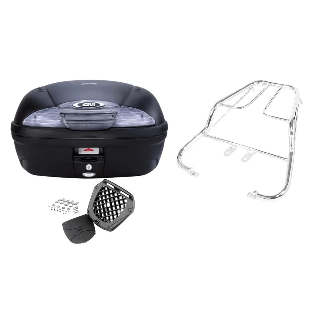 BAU MOTO 45L GIVI E450NT + BAGAGEIRO CROMADO PROJETIL CBX 250 TWISTER 2001 à 2008