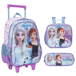 Kit Mochila Com Rodas 16 Escolar Frozen Lancheira e Estojo