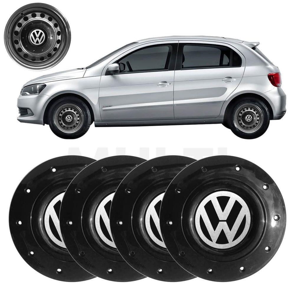 4X Calotas Centro Roda Ferro Aro 14 Vw Gol G5 G6 G7 Preto