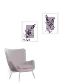 Kit 2 Quadros Modernos Lavanda - Planta 33X24Cm