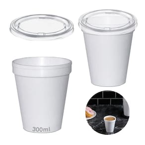 Copo Térmico Isopor 300Ml Tampa S/Furo Plástica C/100 Branco
