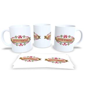 Caneca de Porcelana Branca Personalizada Coleção Natal