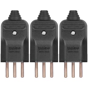 3 Tomada Macho Prensa Cabo 2P+T 10A Plug Fino Preto