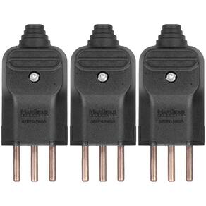 3 Tomada Macho Prensa Cabo 2P+T 10A Plug Fino Preto