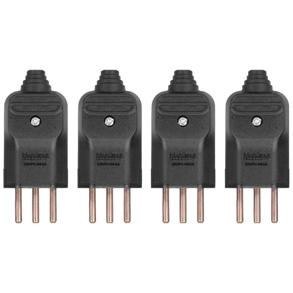 4 Plugue Tomada Macho Com Prensa Cabo 3 Pinos 10A Preto