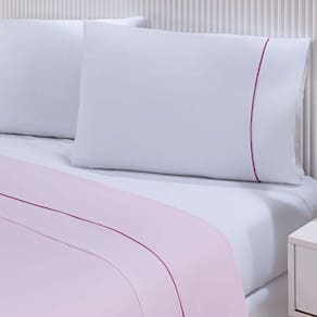 Jogo De Cama Lençol 100% Algodão Percal 150 Fios Queen Gran Moratta 4 Peças - Branco E Rosa