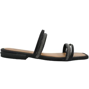Tamanco Feminino Rasteira Casual Básico Dia a Dia com Strass Bico Quadrado Conforto Mississipi Mc291