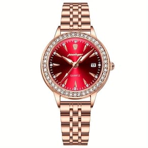 Relógio De Quartzo Elegante Para Mulheres Luxo Com Strass Pulseira De Aço Inoxidável Rosa Dourado Vermelho