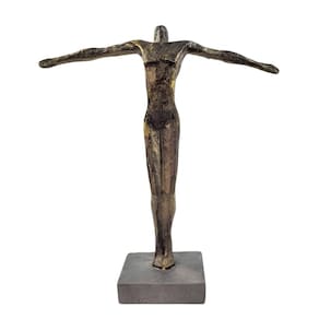 Escultura Figura Humana Bronze Liberdade Bracos Abertos 35Cm