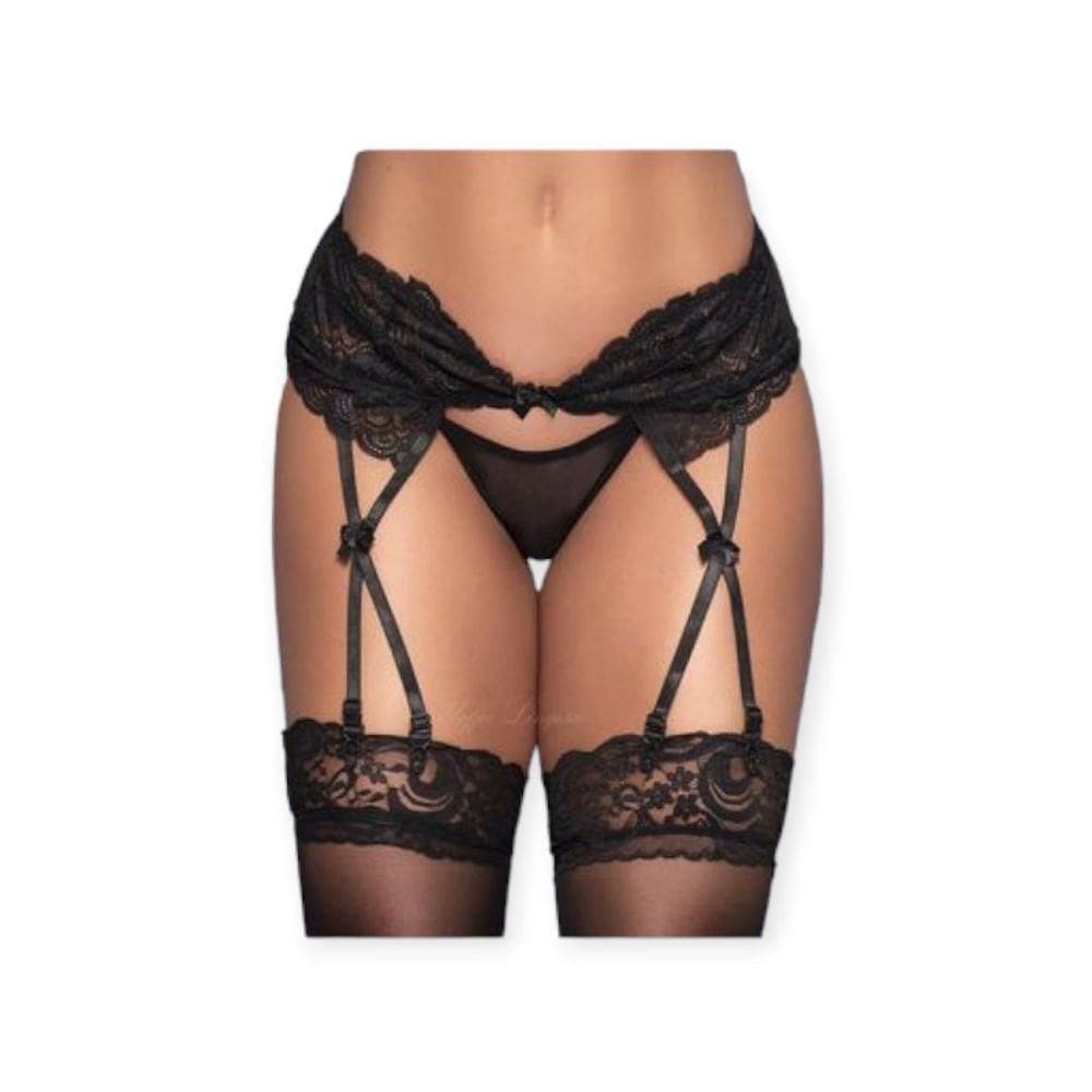 Cinta Liga Preta Rendada Com Calcinha - Yaffa Lingerie - Preto, Unico
