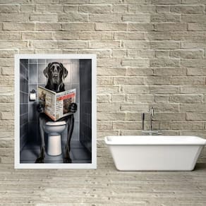 Quadro Divertido Banheiro Labrador Preto 24X18Cm - Com Vidro