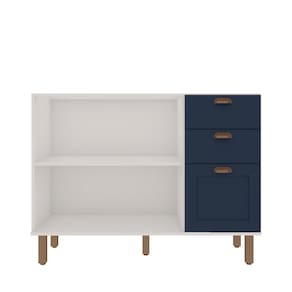 Balcao 1200 2 Portas E Gaveteiro Branco Fosco Azul Vel