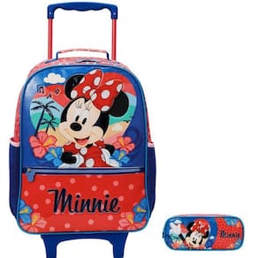 Kit Mochila Escolar Minnie Tropical Rodinha Tam G Estojo
