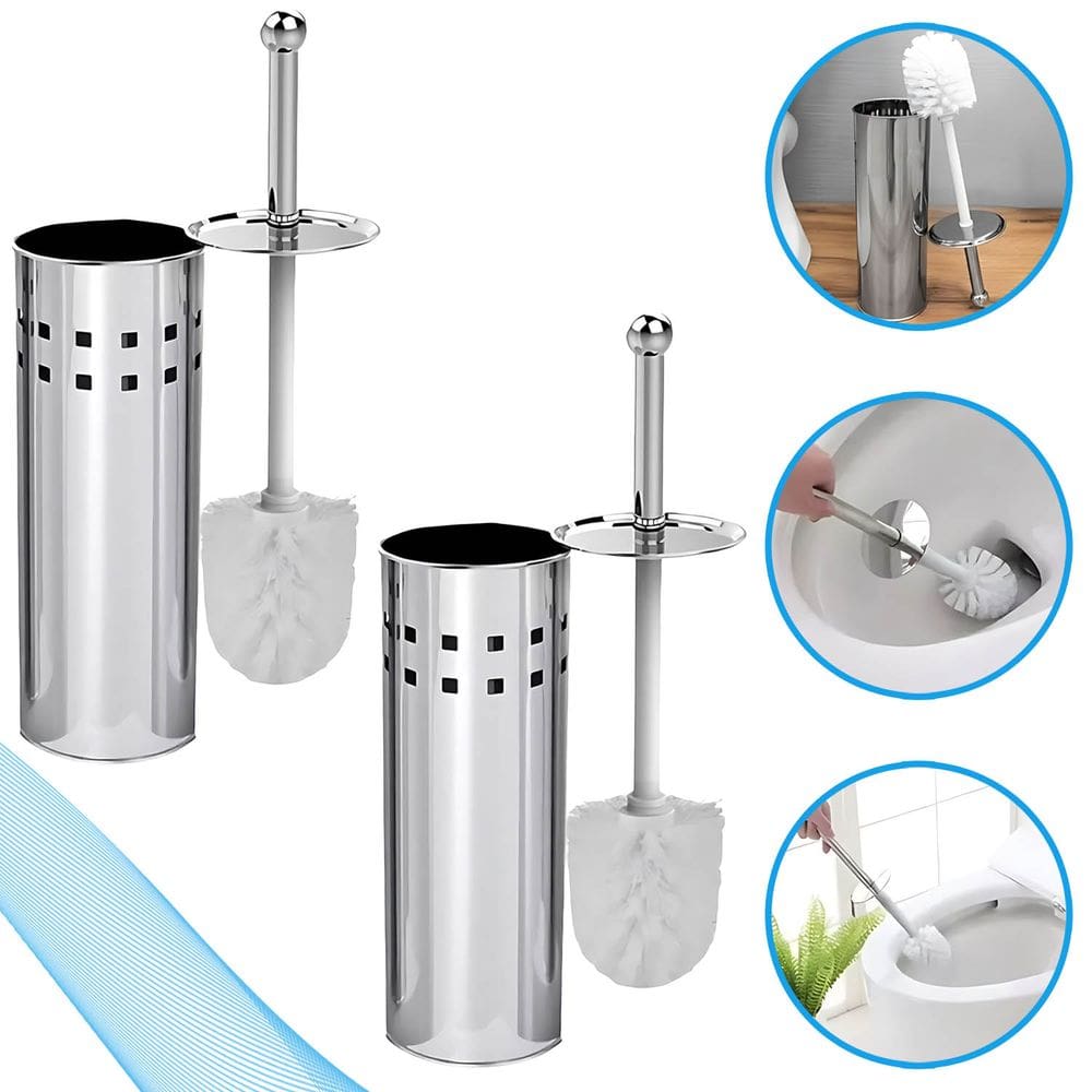 Kit 2 Escova Sanitária Cerdas Flexíveis Suporte Inox Anti Ferrugem Decoração Banheiro