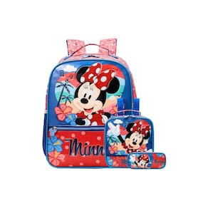 Kit Escolar Minnie Mochila Costas G+Lancheira+Estojo Triplo
