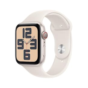 Apple Watch SE GPS + Cellular • Caixa estelar de alumínio – 44 mm • Pulseira esportiva estelar – P/M
