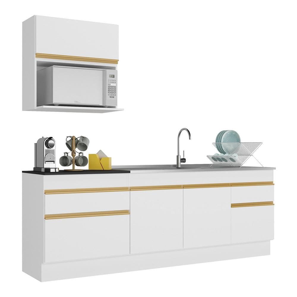 Armário de Cozinha Compacta 220cm com Rodapé Veneza Multimóveis V2110