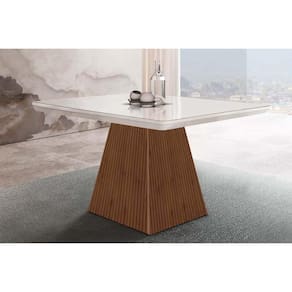 Mesa de Sala Jantar Luna c/ Tampo 90x90cm Madeirado Vidro Canto Curvo - Imbuia/Ripado 3D/Off White - Rufato