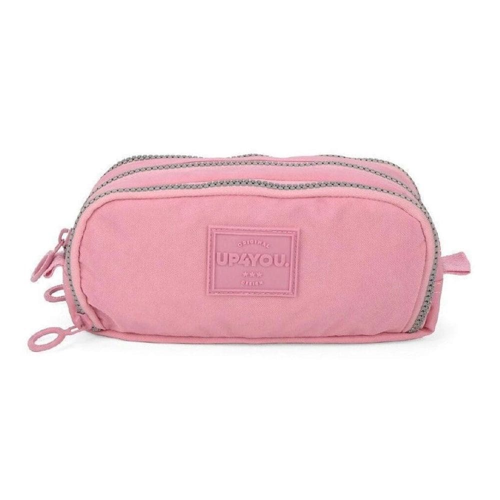 Estojo Escolar Up4You Zíper Triplo Tecido Crinkle Rosa