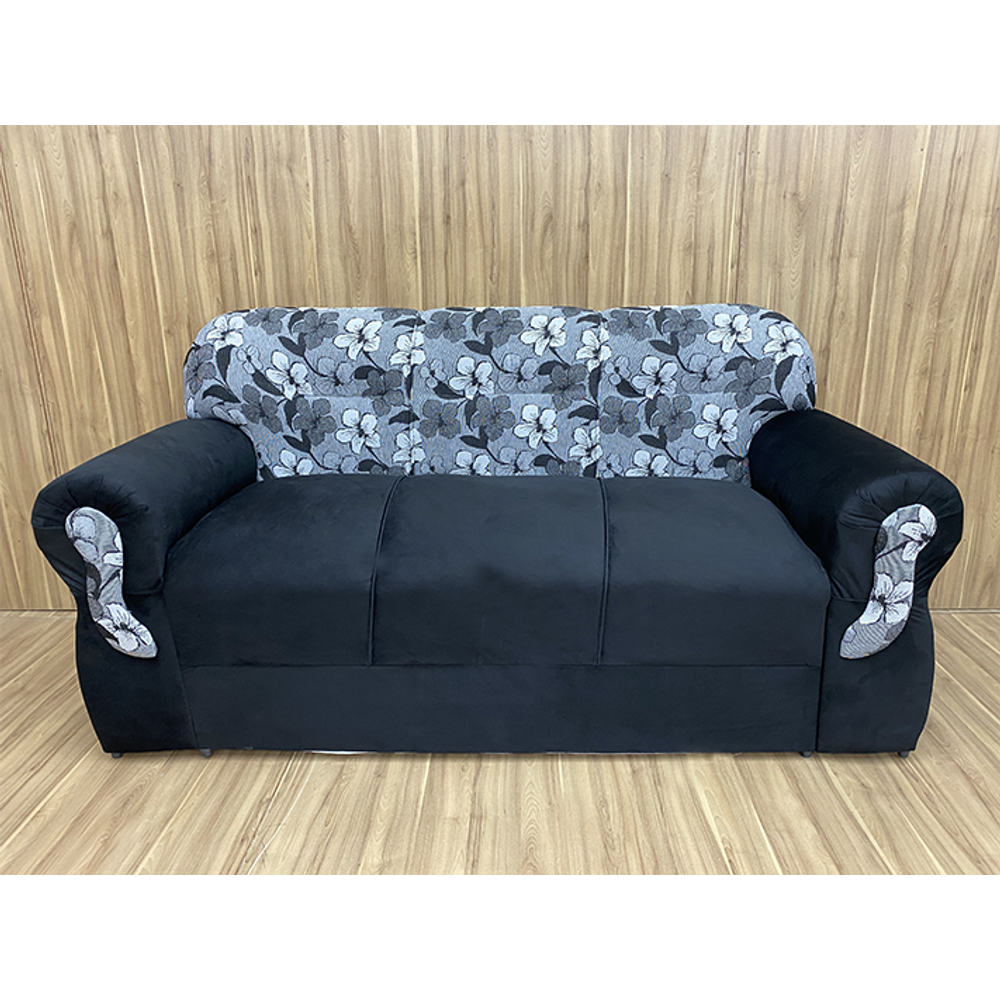 Sofá 3 Lugares Preto com Floral 601/37 Viena