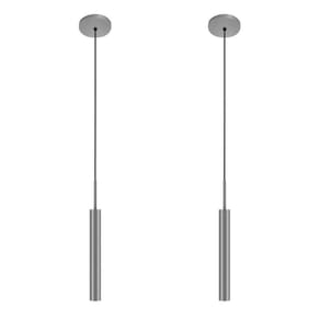 Kit 2 Luminárias Pendente Teto Tubo Sala Lavabo Prata 40Cm