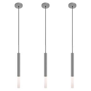 Kit 2 Luminárias Tubo Pendente Duplo Difusor Quarto Prata