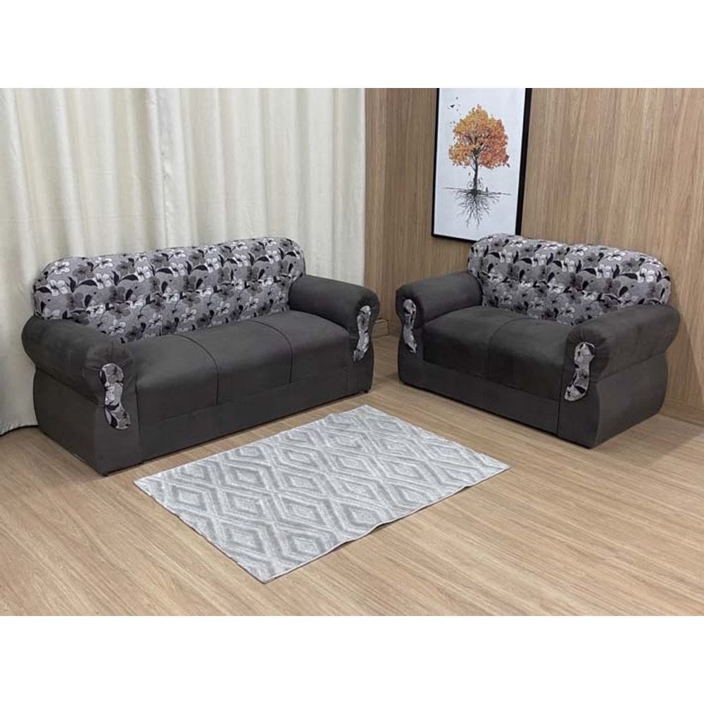 Sofá 2 e 3 Lugares Marrom Escuro com Floral 503/33 Viena