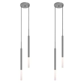 Kit 2 Luminárias Teto Pendente Tubo Duplo Difusor Hall Prata