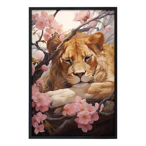 Quadro Decorativo Leão Flor Cerejeira Moldura Cx Alta 100x66