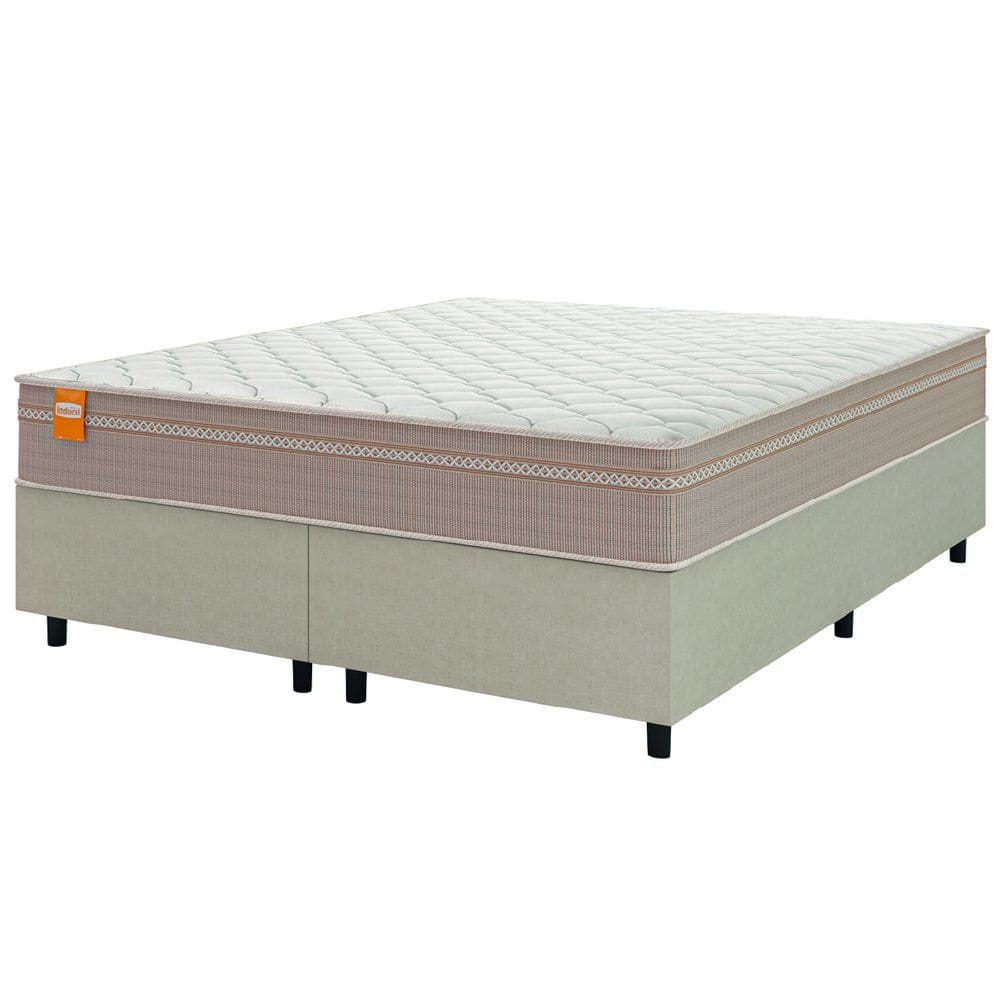 Cama Box Casal Queen Colchão Molas Qatar 158x198x60cm Bege/Branco Inducol - Suporta até 200kg Por Pessoa