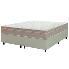 Cama Box Casal Queen Colchão Molas Qatar 158x198x60cm Bege/Branco Inducol - Suporta até 200kg Por Pessoa