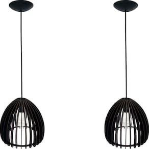 Pendente Mdf Kit 2 Luminaria Teto Lustre Bali Cor Preto