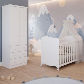 Quarto de Bebê Completo Berço Americano Uli Guarda Roupa Smin 2 Portas 3 Gavetas 100% MDF