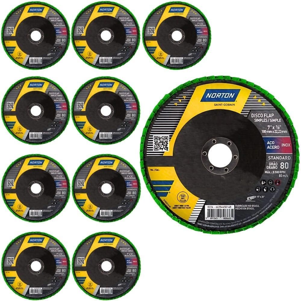 Discos Flap 7 POL Grão 80 Fibra com 10 Unidades R244 NORTON