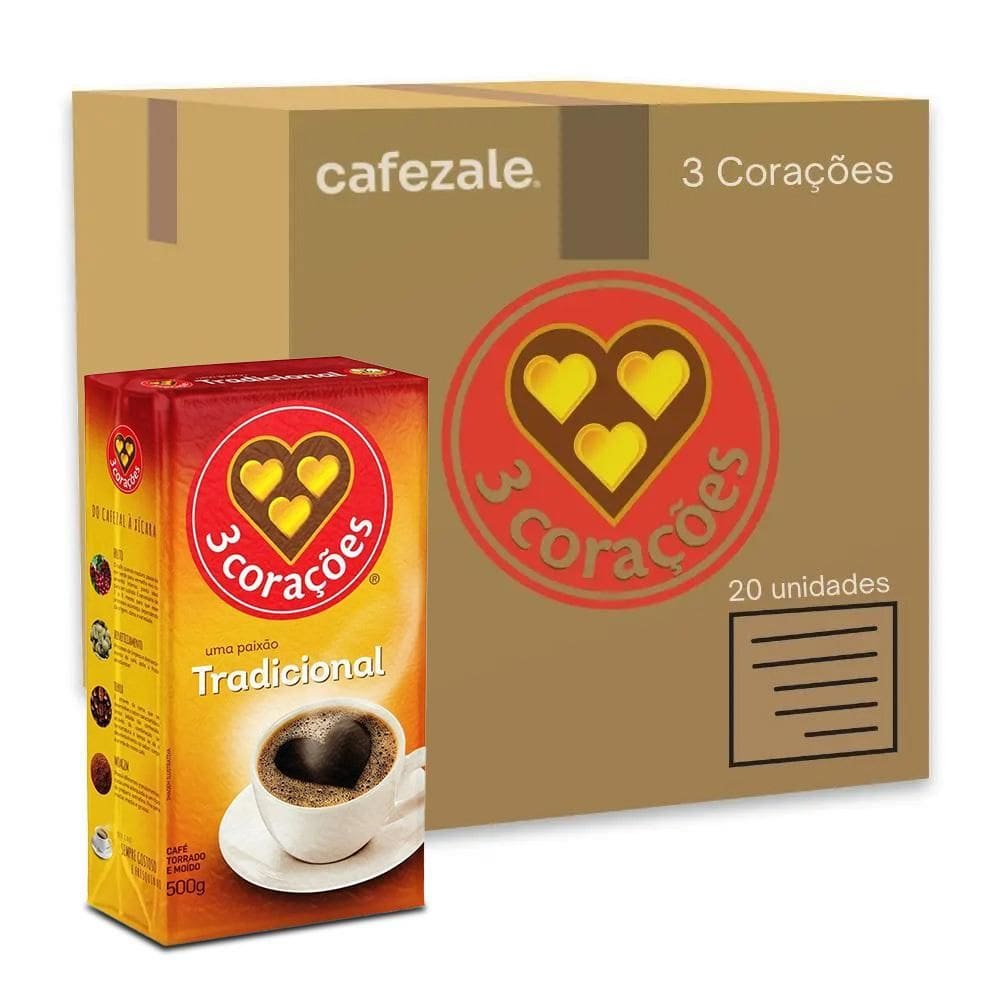 Café 3 Corações Tradicional A Vácuo Kit 20 Pacotes De 500G