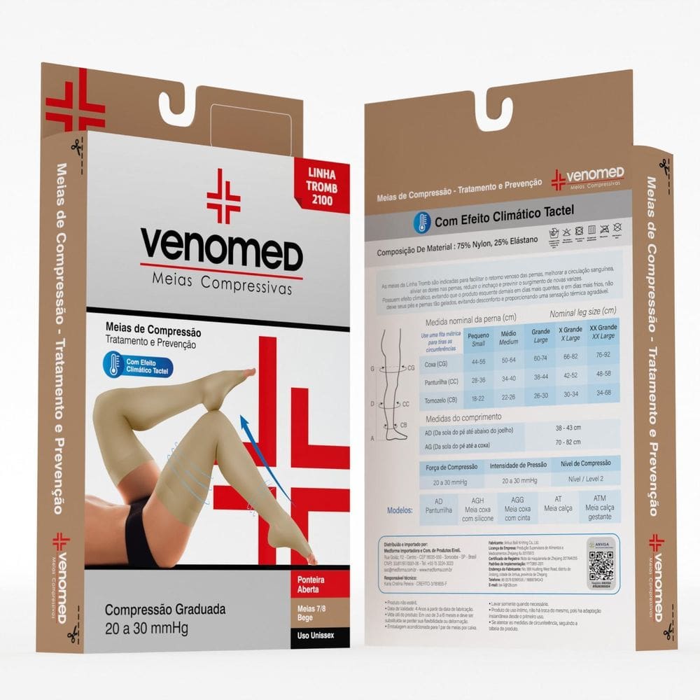 Meias Compressão 20 A 30Mmhg Aberta 7/8 Venomed Tromb2100