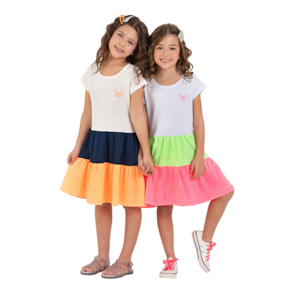 Kit 2 Vestidos Infantil Menina Verão em Meia Malha Babados Três Marias