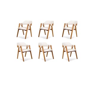 Kit de 6 Cadeiras de Madeira Maciça Encosto Anatômico com Apoio no Braço Dalia Branco