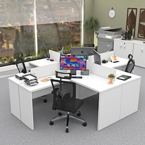 Ilha de Escrivaninhas em L 1400x600 Estação de Trabalho Escritório Branco