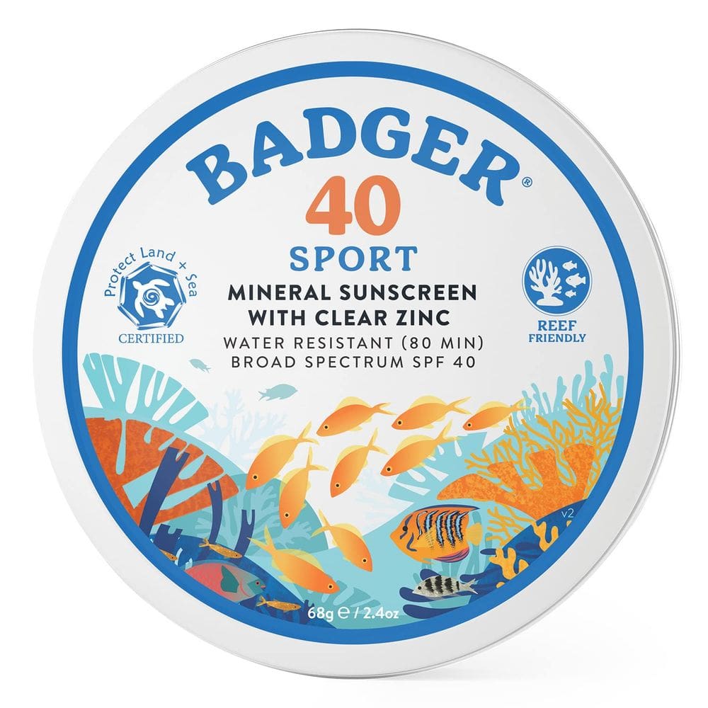 Protetor solar Badger Coral Reef Safe SPF 40 70 ml em lata tamanho de viagem