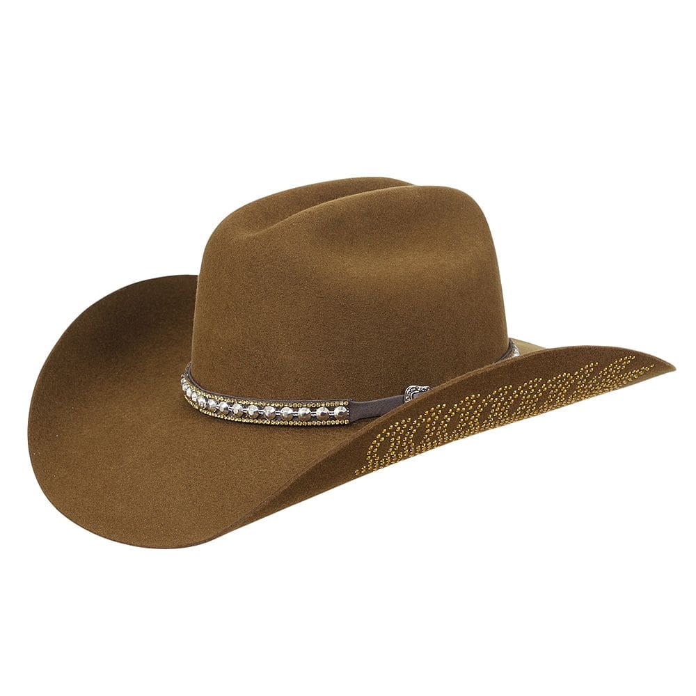 Chapéu Americano Marrom com Strass Dourado Mundial 37478
