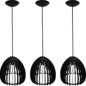 Kit 3 Pendente Lustre Luminaria Teto Mdf Bali Cor Preto